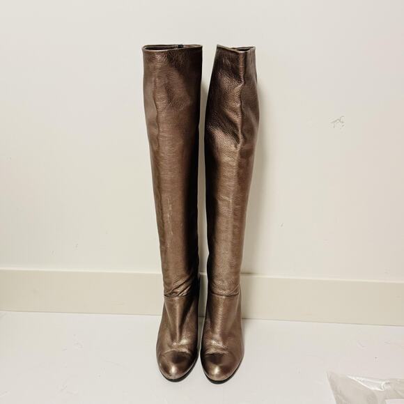 Stuart Weitzman Boots Womens 8 Brown Gold Metallic Leather Knee High Heel - Picture 3 of 13